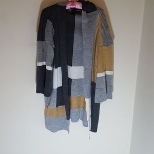 Hooded "patchwork" style cardigan